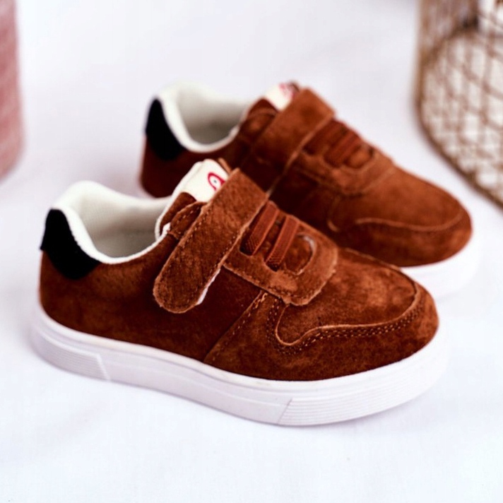 Apawwa Adidași pentru copii din piele de căprioară cu velcro maro Trelmo 2