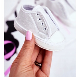 Apawwa Adidași pentru copii Velcro cu botez din brocart argintiu Milley alb 1