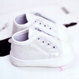 Apawwa Adidași pentru copii Velcro cu botez din brocart argintiu Milley alb 2