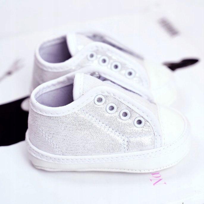 Apawwa Adidași pentru copii Velcro cu botez din brocart argintiu Milley alb 2