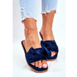 Papuci de damă din Malaezia cu fundițe de culoare albastru marină 2