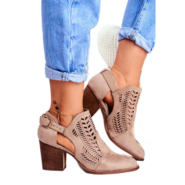 Bellucci Cizme de damă cu decupaj de primăvară bej Velluci 2