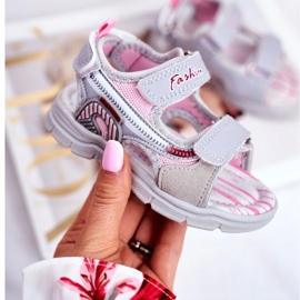 PL1 Sandale pentru copii cu velcro gri Grobino roz 1