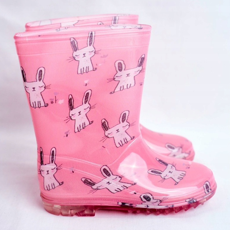 Cizme de ploaie din cauciuc pentru copii. Pink Bunny roz 2