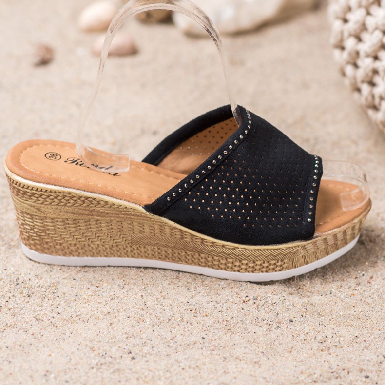 Renda Papuci cu pene ajurate negru 2