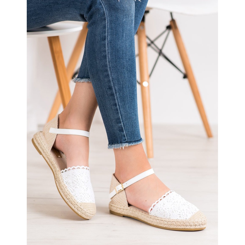 SHELOVET Espadrile albe cu dantela 2