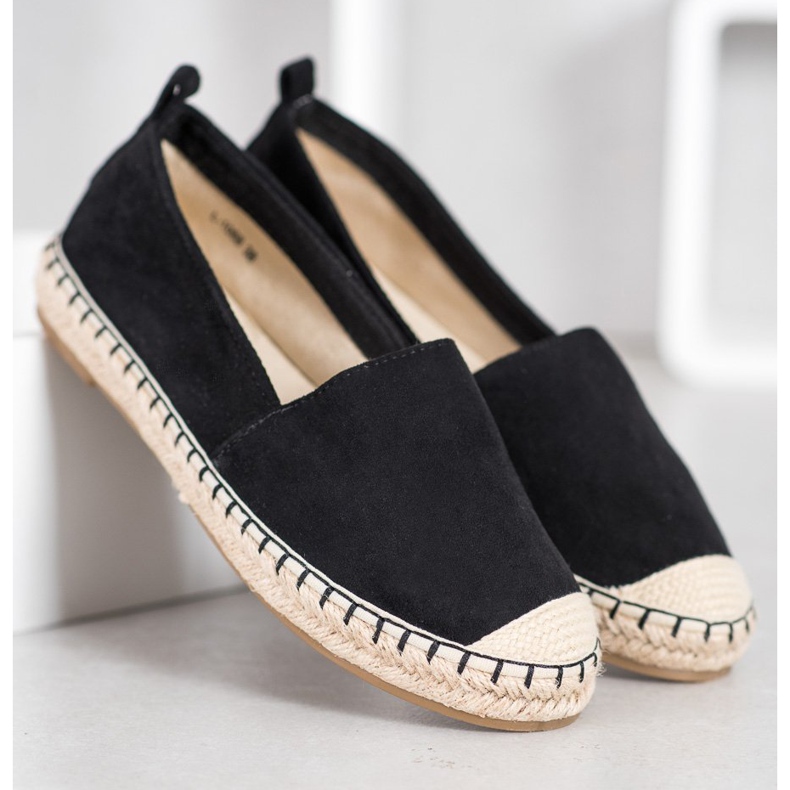 Anesia Paris Espadrile confortabile din piele de căprioară negru 2