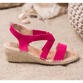 Renda Sandale Espadrile din piele intoarsa roz 2