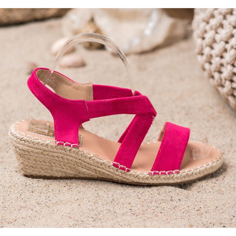 Renda Sandale Espadrile din piele intoarsa roz 2