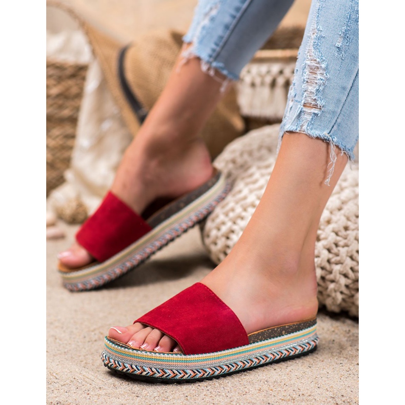 Renda Papuci pe platformă roșu 1