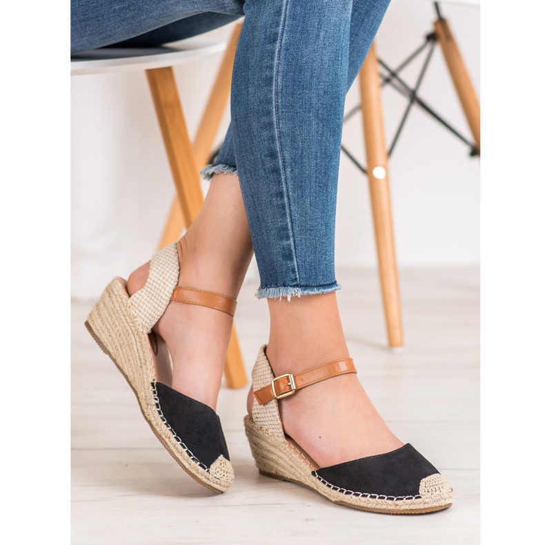 Renda Espadrile cu toc descoperit negru 1