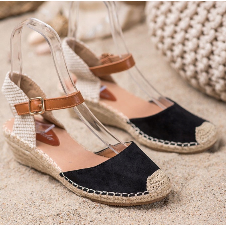 Renda Espadrile cu toc descoperit negru 2