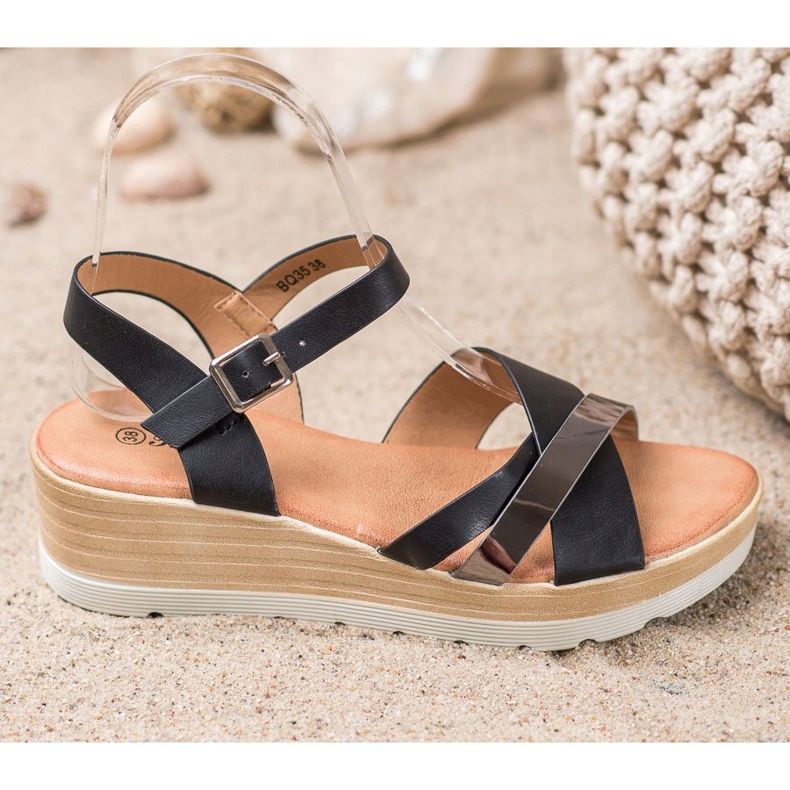 Renda Sandale cu pană negru 1