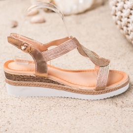 Diamantique Sandale cu toc textil de aur 2