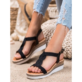 Diamantique Sandale cu toc textil negru 1