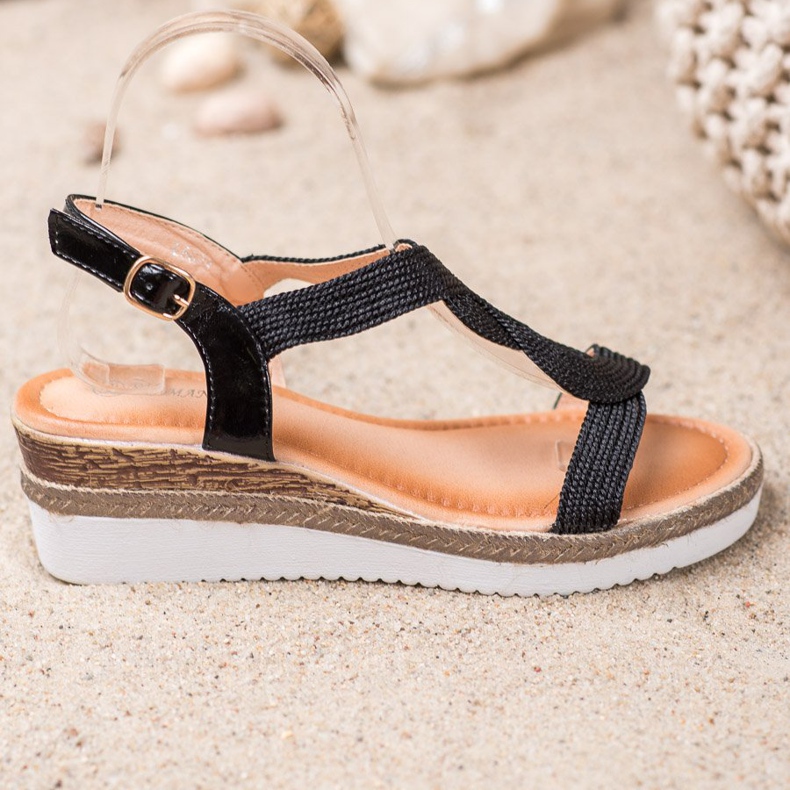 Diamantique Sandale cu toc textil negru 2