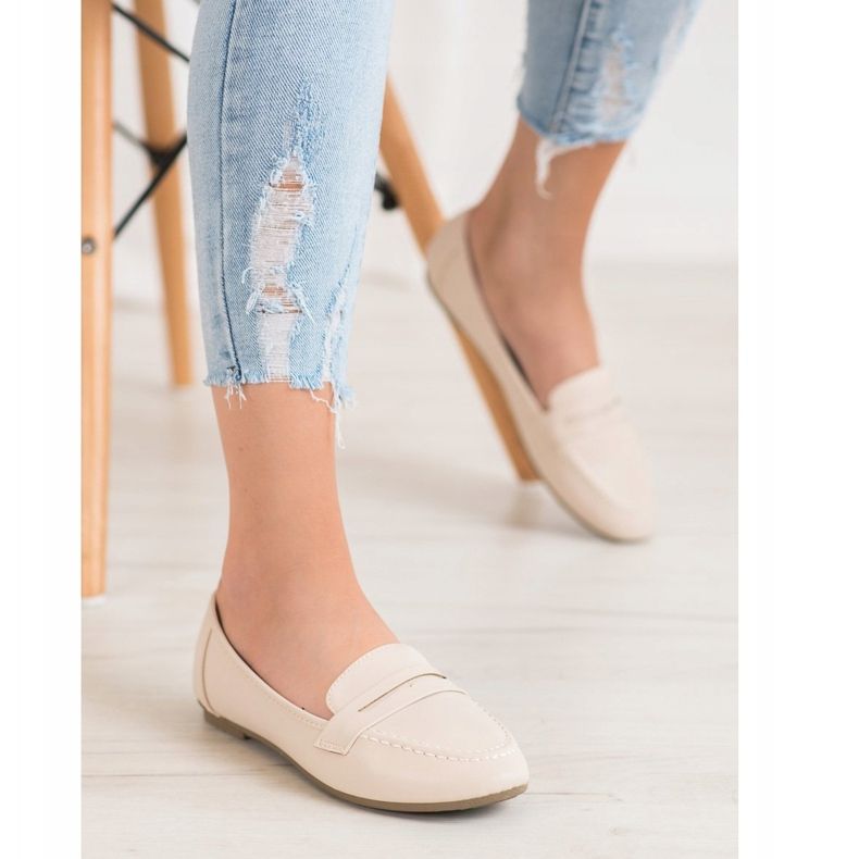 Diamantique Mocasini bej cu piele ecologică 1