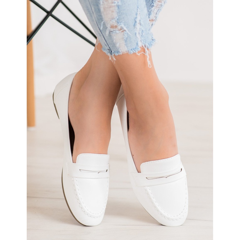 Diamantique Mocasini albi cu piele ecologică 1