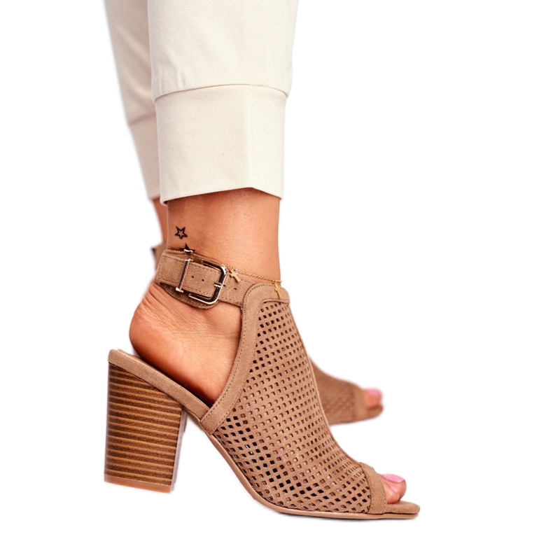 Bellucci Cizme ajurate pentru femei Peep Toe Bej Paradis 3