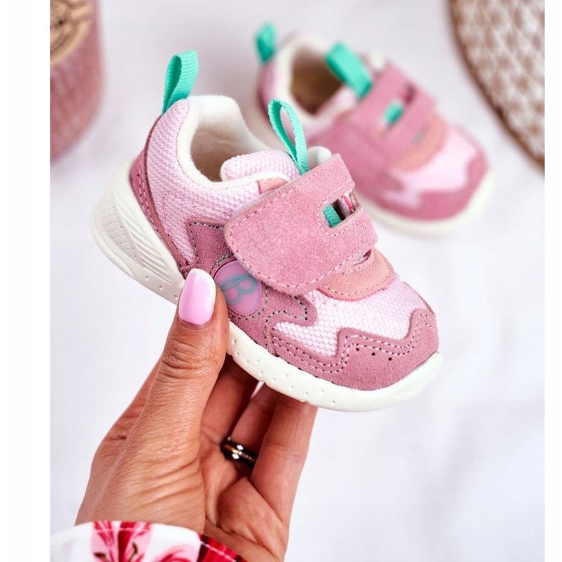 Apawwa Încălțăminte sport pentru copii cu velcro din piele de căprioară roz 1