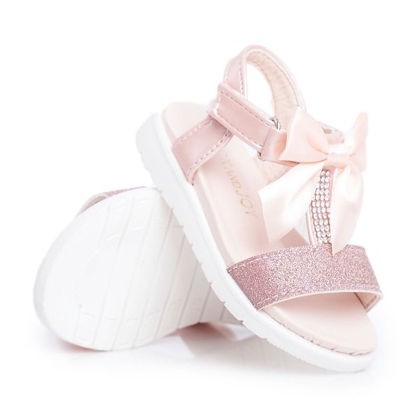 FRROCK Sandale pentru copii cu velcro pentru fete șampanie Bella multicolor roz 4