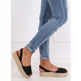 Negru WH931 Sandale negre cu espadrilă ajurată 2