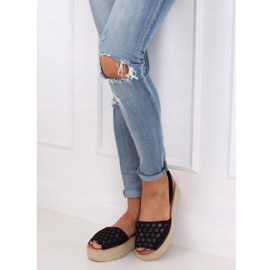 Negru WH931 Sandale negre cu espadrilă ajurată 1