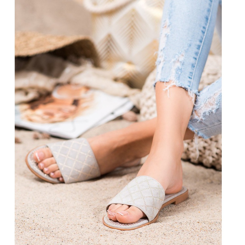 SHELOVET Papuci eleganti din piele intoarsa gri 1