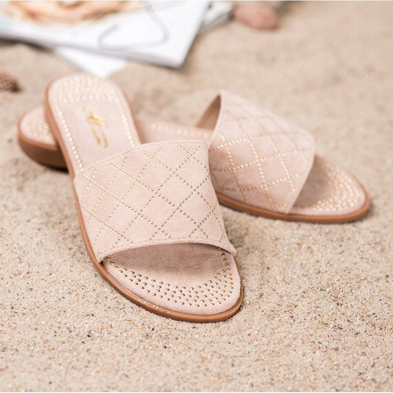 SHELOVET Papuci eleganti din piele intoarsa bej 2