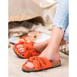 Bestelle Papuci din piele de căprioară cu franjuri portocale 1