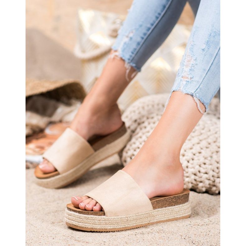 Renda Papuci din piele de căprioară pe platformă maro 1