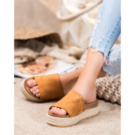 Renda Papuci din piele de căprioară pe platformă maro 1