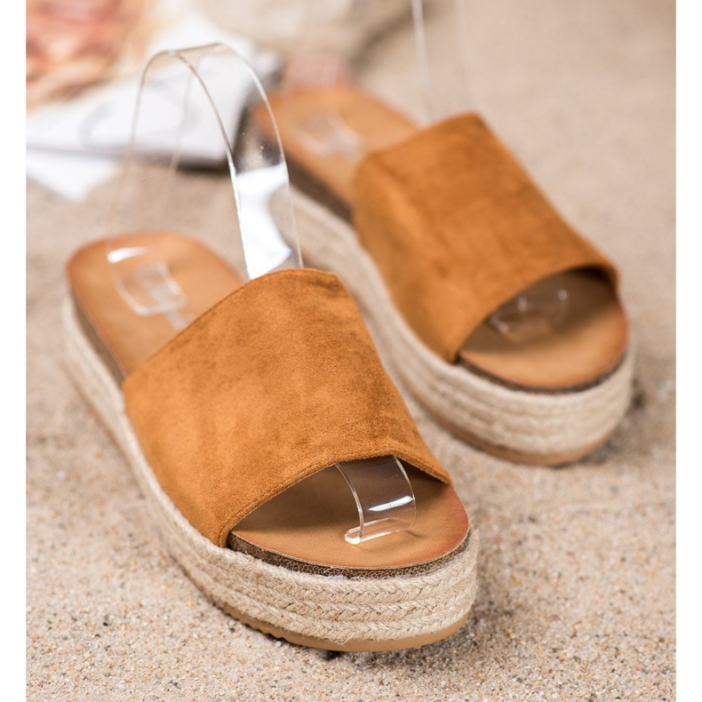 Renda Papuci din piele de căprioară pe platformă maro 2