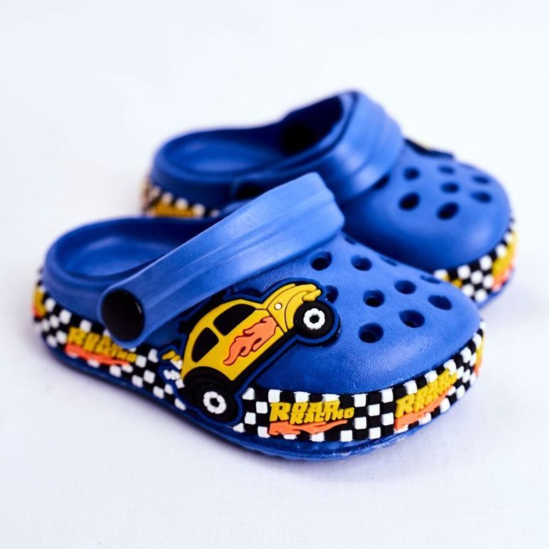Giolan Papuci pentru copii Foam Crocs Blue Road Racing albastru galben 1