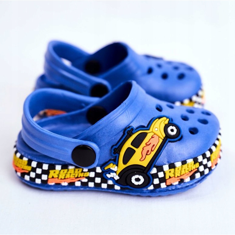 Giolan Papuci pentru copii Foam Crocs Blue Road Racing albastru galben 2