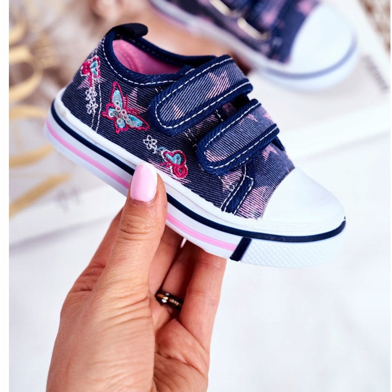 Le Scarpe Adidași pentru copii Blue Navy Junalo Velcro albastru marin roz 2