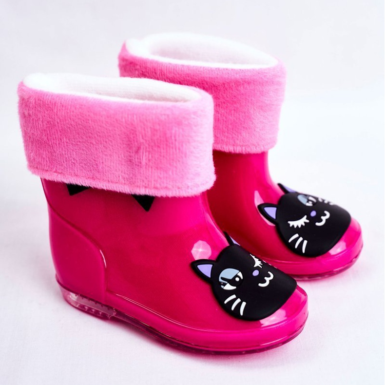 Cizme de ploaie din cauciuc pentru copii Pink Cat negru roz 1