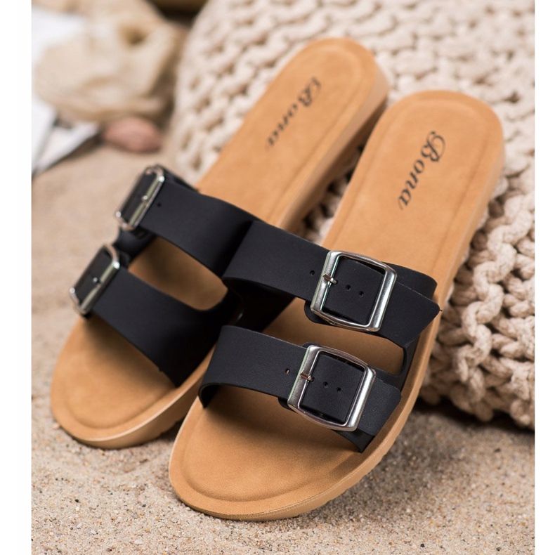 Bona Papuci clasici cu cataramă negru 2