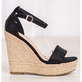 SHELOVET Sandale cu pană cu cristale negru 2