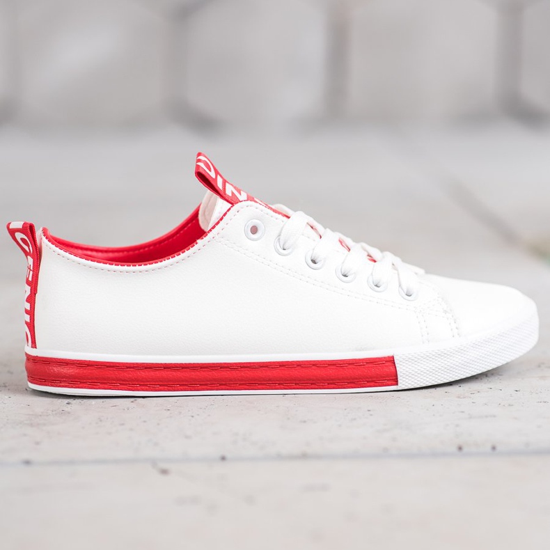 SHELOVET Adidași cu piele ecologică frumos alb roșu 2