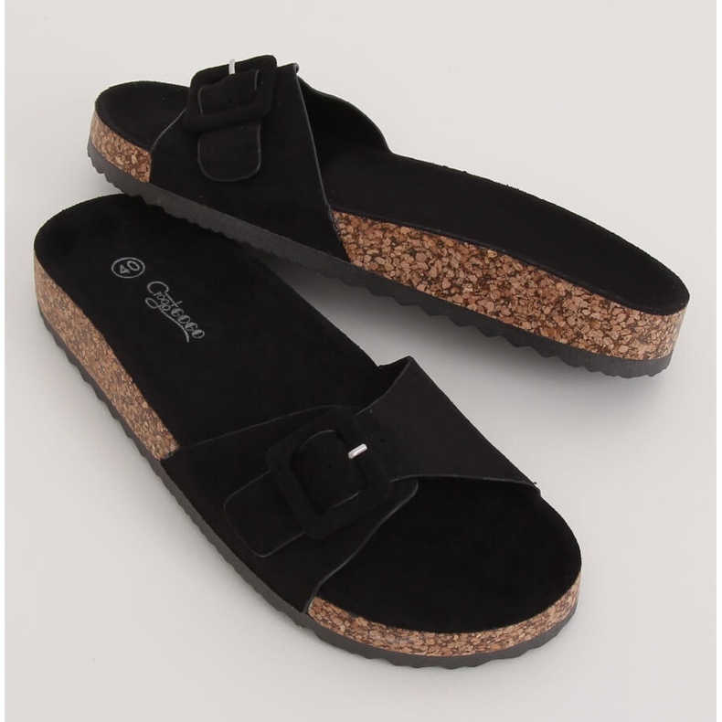 Papuci negri cu talpă din plută negru G-5026 1 Papuci negri cu talpă din plută negru G-5026 1