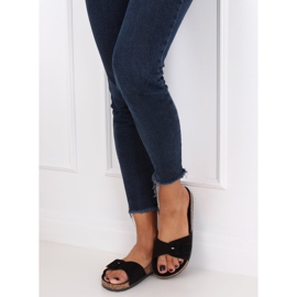 Papuci negri cu talpă din plută negru G-5026 2 Papuci negri cu talpă din plută negru G-5026 2