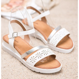 Renda Sandale cu pană cu piele ecologică alb 1