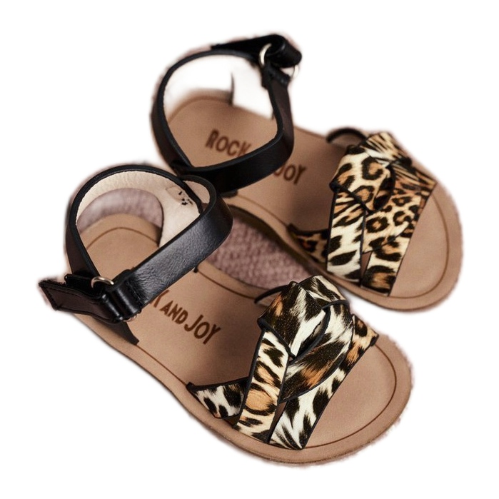 FRROCK Sandale pentru copii cu velcro Panterka Mimi maro negru portocale 3