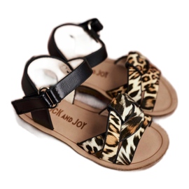 FRROCK Sandale pentru copii cu velcro Panterka Mimi maro negru portocale 2