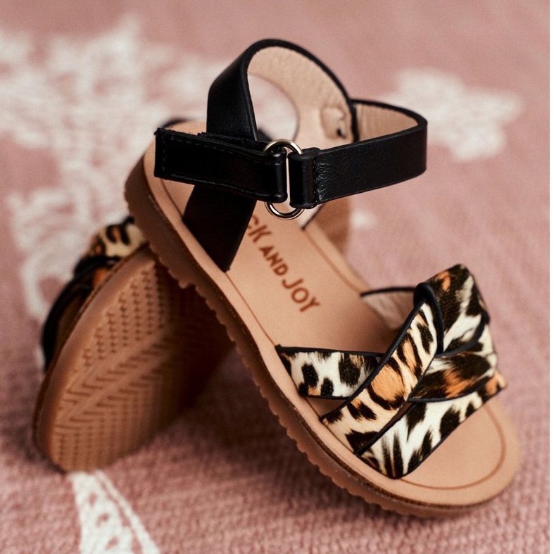 FRROCK Sandale pentru copii cu velcro Panterka Mimi maro negru portocale 4