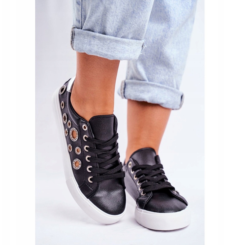 PS1 Adidași pentru femei cu găuri și zirconii cubice negre Roxas negru gri 2