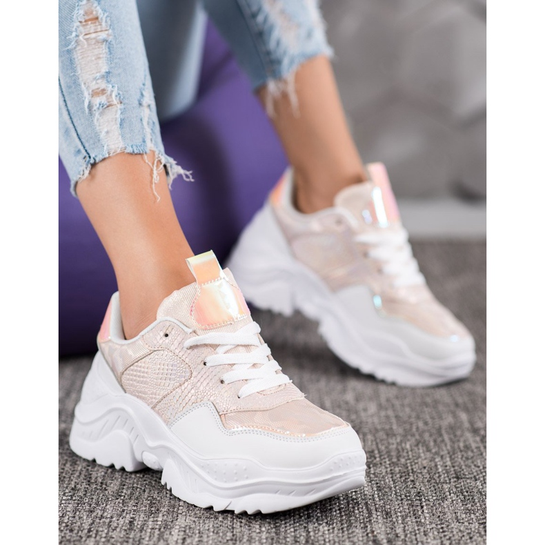 SHELOVET Adidași din piele ecologică alb multicolor roz 1