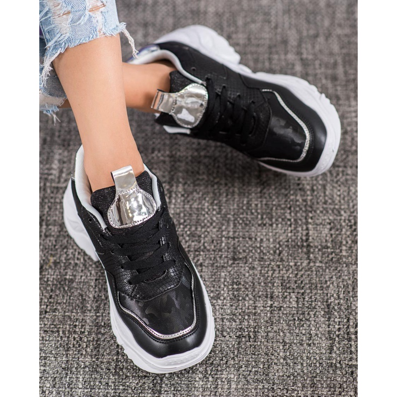 SHELOVET Adidași din piele ecologică negru gri 1