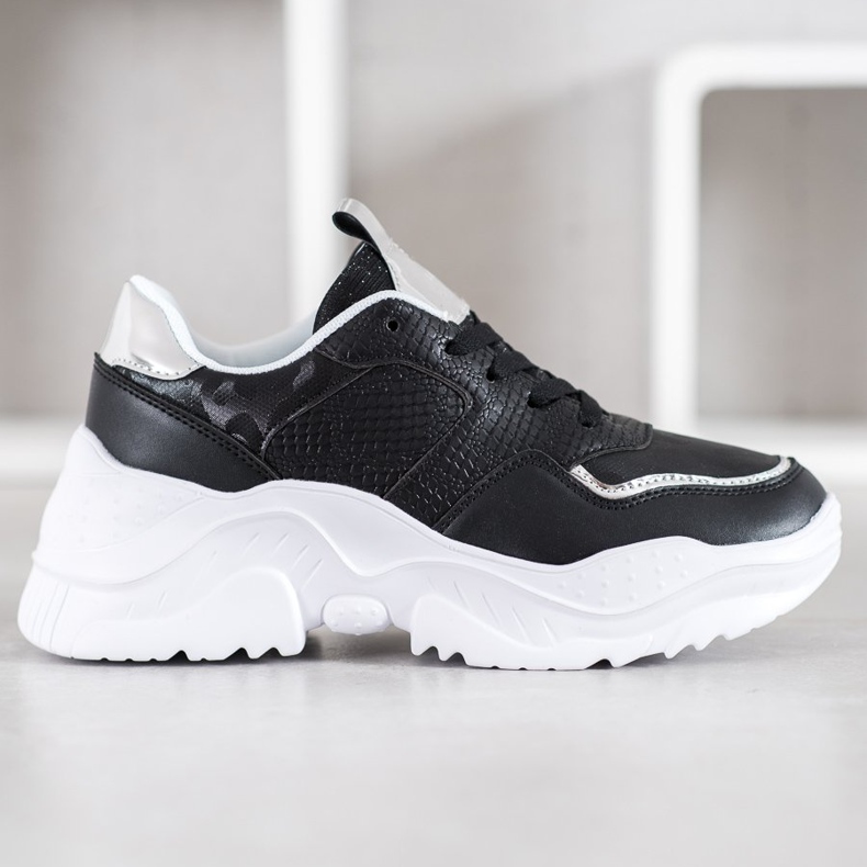 SHELOVET Adidași din piele ecologică negru gri 2